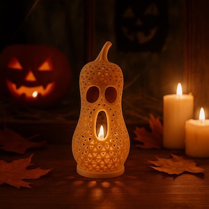 3D Printed Peanut Pumpkin Lantern: Halloween Decor with LED Candle