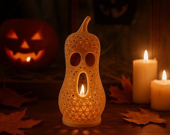3D Printed Peanut Pumpkin Lantern: Halloween Decor with LED Candle