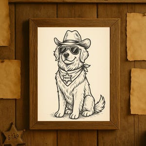 Cowboy Dog Sheriff Art: Golden Retriever Western Print (Digital Download)