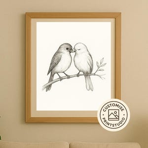 Vintage Love Birds Sketch Print: Romantic Farmhouse Wall Art (Digital Download)