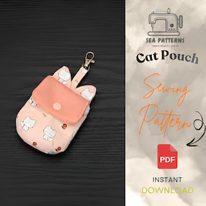 Katzen Tasche Schnittmuster PDF | Niedliche Kitty Geldbörse Muster | Schlüsselanhänger Geldbörse DIY | Sofort Download