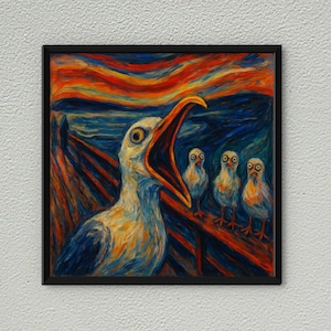Screaming Seagull Expressionist Print: Funny Seaside Animal Art (Digital Download)