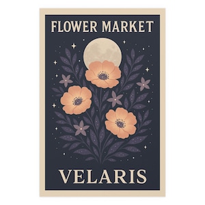 Wydruk artystyczny Velaris Flower Market - ACOTAR Bookish Wall Decor, plakat Night Court Fantasy dla czytelników, romantyczny styl wystawy