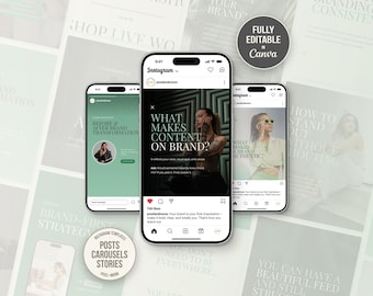 Canva Social Media Templates Bundle | Instagram Posts Stories Carousels Kit for Influencers | Editable Branding Kit