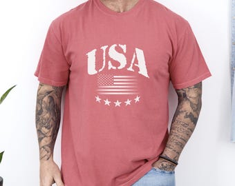 Comfort Colors USA Flag Shirt, Patriotic 4th of July Tee, American Flag Shirt, Independence Day USA Shirt, Gift for Men’s Patriotic T-Shirt