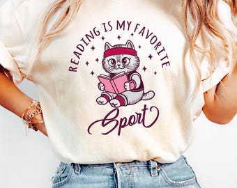 Reading is My Favorite Sport Comfort Colors® Shirt, Retro Reader Cat Shirt for Book Lover Tee, Literary Gift for Teacher & Librarian Shirt