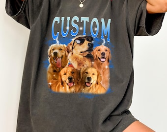 Custom Pet Portrait Comfort Colors Shirt, 90s Rap Style Tee