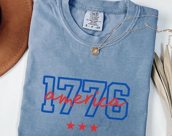 1776 America Comfort Colors Shirt, Patriotic USA Flag Tee