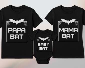 Matching Family Halloween Shirts - Mama Bat Papa Bat Baby Bat Shirt , Custom Bat Family Costume Tee,  Goth Family Spooky Season Outfit Gift