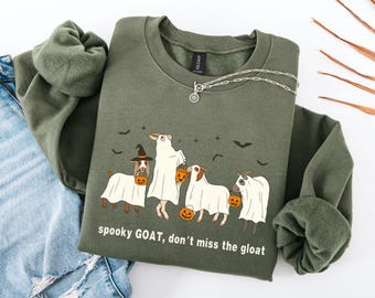 Halloween GOAT Sweatshirt – Ghost Goat Shirt, Spooky Greatest of All Time Halloween Gift, Funny Fall Sweatshirt for Goat Lovers, GOAT Hoodie