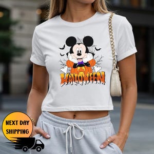 Halloween Mickey Crop Tank, Disney Halloween Baby Tee, Not So Scary Mickey Shirt, Cute Halloween Crop Top, Spooky Disney Tee Gift for Women