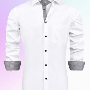 Mens Slim Fit White Dress Shirt with Contrast Collar and Cuffs Stylish Button Down for Formal and Casual Wear