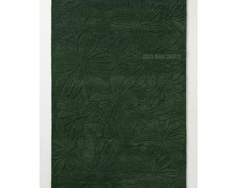 Green Floral Hand Tufted Wool Rug |ModernBotanical Area rugs
