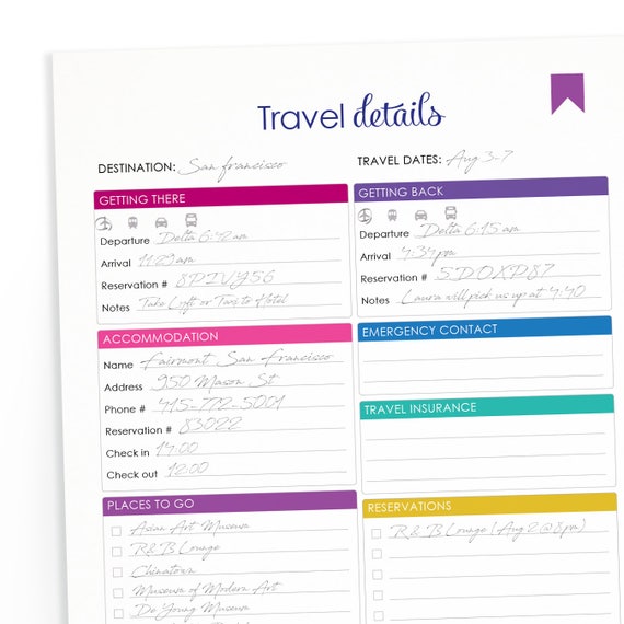 Printable Vacation Travel Itinerary Downloadable Home Etsy