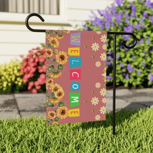 Welcome Garden Banner | Floral House Decor, Outdoor Sign, Garden Welcome Flag, Homewarming Gift, Seasonal Decoration