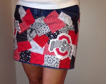 Custom College University Tailgate patch denim skirt Ladies Women ALL sizes