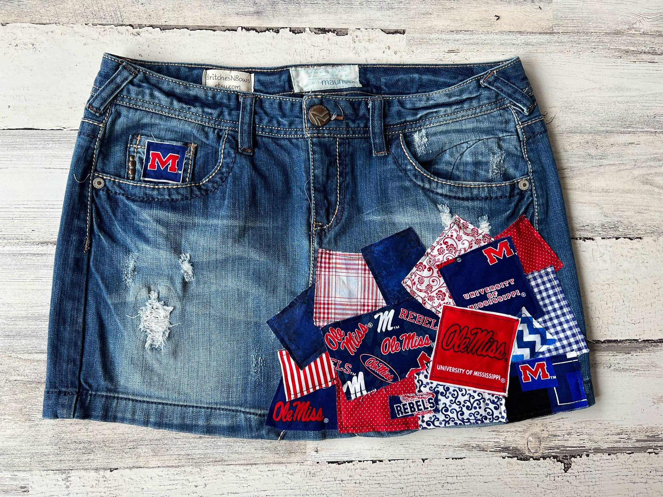 College University of your Choice Custom Patch Denim Skirt Ladies Womens ALL sizes Bed Party
