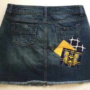 University of Michigan Ladies Women Deco Patch Ladies Custom Denim Skirt sz 0 2 3 4 5 6 7 8 10 12 14 16 18 20 22 24W image 2