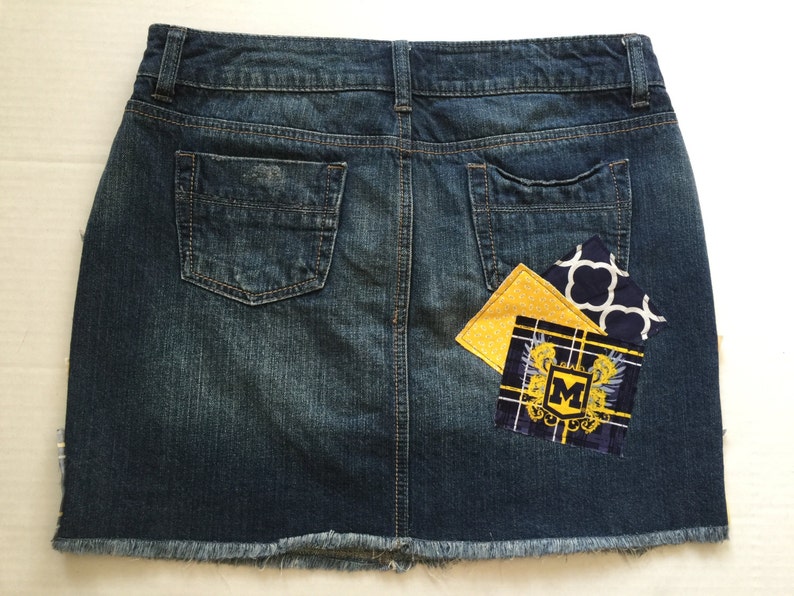 University of Michigan Ladies Women Deco Patch Ladies Custom Denim Skirt sz 0 2 3 4 5 6 7 8 10 12 14 16 18 20 22 24W image 2