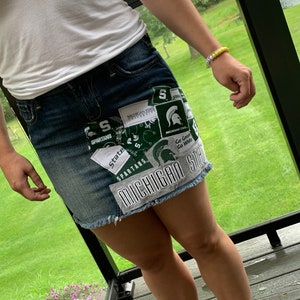 Michigan State University aangepaste patch spijkerrok ontwerp halve rok - ALLE maten