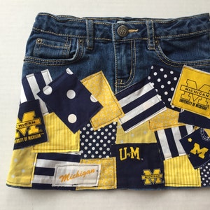 University of Michigan Ladies Women Deco Patch Ladies Custom Denim Skirt sz 0 2 3 4 5 6 7 8 10 12 14 16 18 20 22 24W image 3