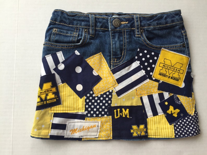 University of Michigan Ladies Women Deco Patch Ladies Custom Denim Skirt sz 0 2 3 4 5 6 7 8 10 12 14 16 18 20 22 24W image 3