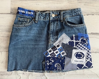 Pennsylvania Penn State University Themed Custom Patch Denim Skirt Ladies Womens ALL sizes Bed Party Tailgate Clothes