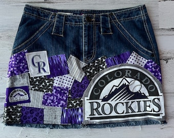 Ready To Ship - Colorado Rockies Themed Denim Patch Reworked Skirt Womens size 10