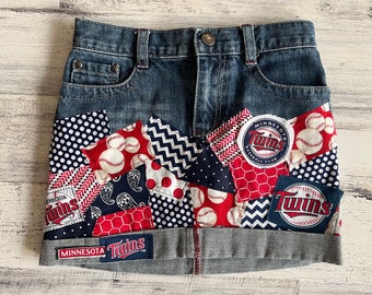 Ready to ship - Minnesota Twins Baseball Girls sizes 5 Fabric Patch Denim Skirt