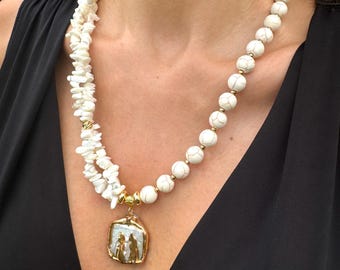 Collar de perlas, collar de coral blanco, collar de perlas llamativo, joyería hecha a mano, collar costero