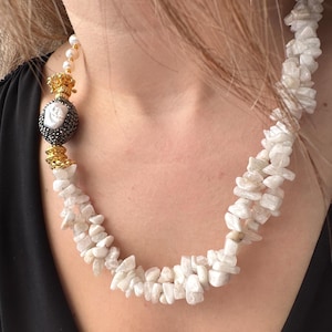Moonstone Pearl Toggle Necklace: Gold Plated Mother of Pearl Pendant