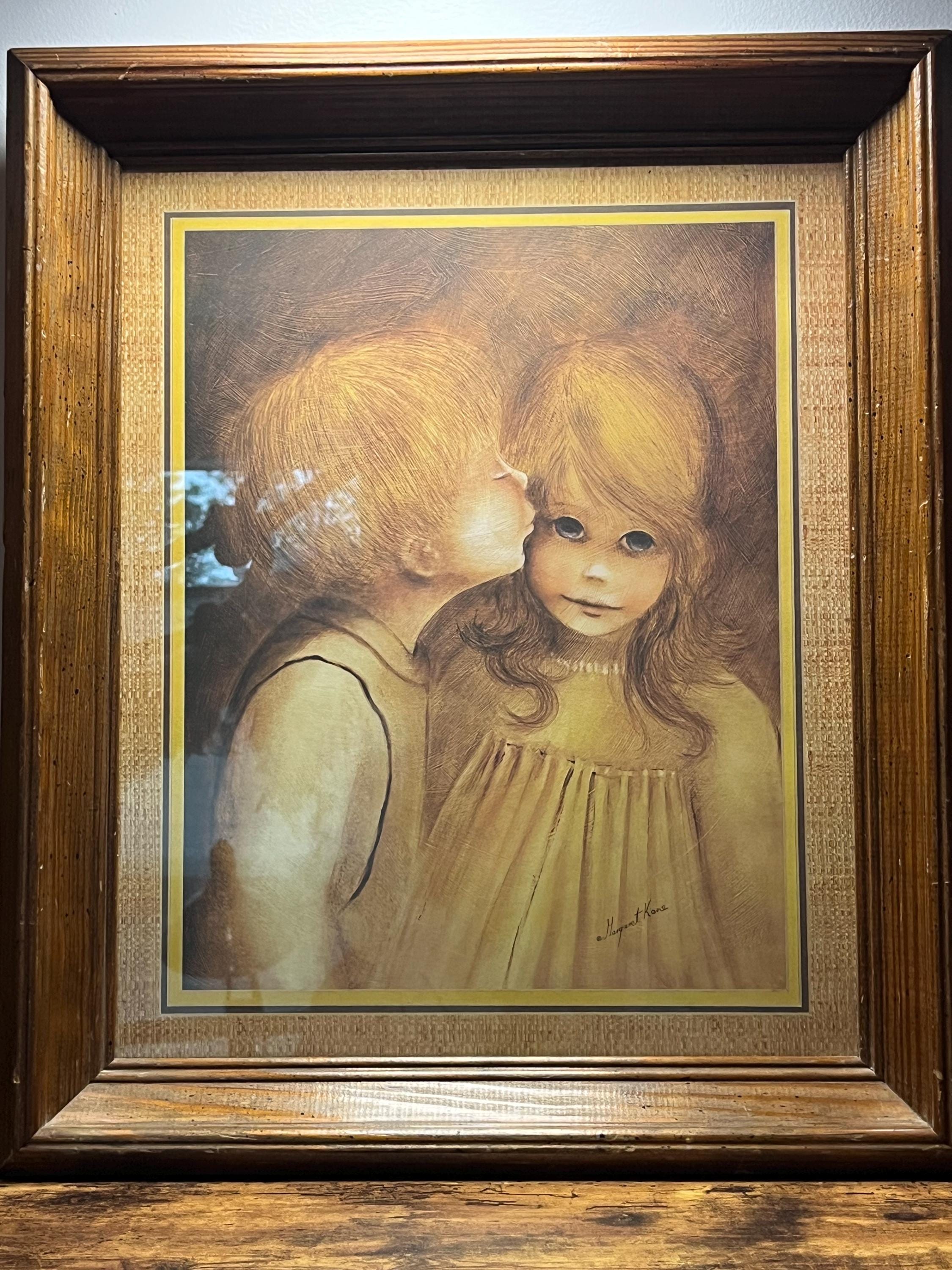 VTG Famous Margaret Keane (kene) MCM Print of “little Kiss” in