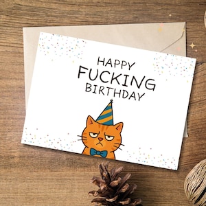 Birthday Carding, Printable Birthday Card, Funny Cat Birthday for Friend, Mom, Dad, Digital Download 5x7 and 7x5  2in1