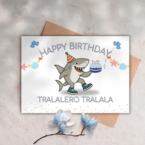 Cartão de aniversário para impressão Cartão de aniversário engraçado Tubarão Aniversário para amigo Mãe Pai Filha Download digital 5x7