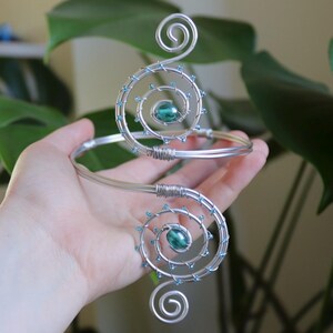 Silver (Aluminium) Spiral Arm Cuff With Blue Beading| Boho/hippie/forest fairy