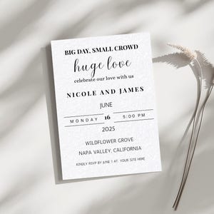 Plantilla de invitación de boda minimalista / Invitación de boda elegante e imprimible / Tarjeta pequeña para ceremonia íntima / RSVP editable / Amor moderno en PDF