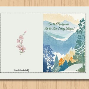 Tarjeta de boda de montaña caprichosa / Tarjeta romántica de felicitación para recién casados inspirada en la naturaleza / Recuerdo de boda floral imprimible
