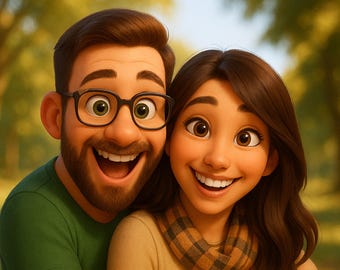 Retrato estilo Pixar a partir de una foto | Dibujo personalizado en apariencia de dibujos animados en 3D | Pareja, familia o mascota | Regalo digital