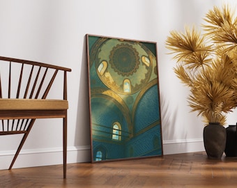Cúpula otomana | Vista interior de la arquitectura islámica | Mural oriental en estilo de pintura | Arte de pared imprimible | Descarga digital