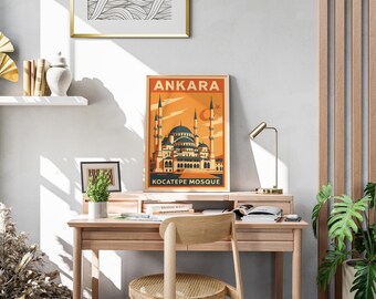 Mezquita Kocatepe de Ankara | Carteles de arquitectura retro | Arte mural digital