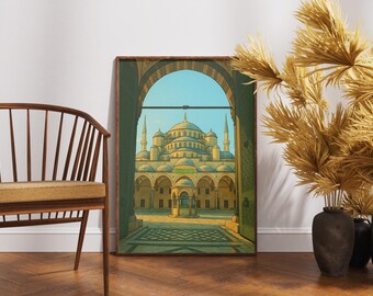 Carteles de Estambul | Impresión de pared de la Mezquita Azul | Arte de la arquitectura oriental | Carteles estilo cómic | Arte de pared imprimible | Descarga digital