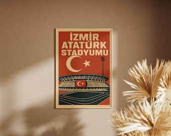 Póster del estadio Ataturk de Esmirna | Arte deportivo retro | Nostalgia turca | Impresión de arte digital | Descarga digital