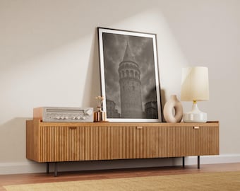 Póster de la Torre de Gálata de Estambul | Impresión artística vintage dramática en blanco y negro | Ilustración de ciudad histórica como descarga digital