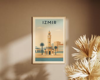 Póster del horizonte de Esmirna | Diseño plano moderno | Horizonte de ciudad minimalista | Impresión de arte digital | Descarga digital