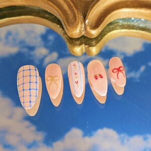 Cute Bow Press On Nails | Fake Nails | Cute Summer Nail Art Set | Hand Painted Nails  Tropical Nails