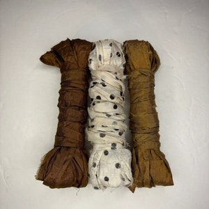 15 yd &quot;Tabacco&quot; Sari Silk Ribbon 2 Inches wide -Recycled Sari Silk Ribbon 3 color pack 5yards each 15 yards total