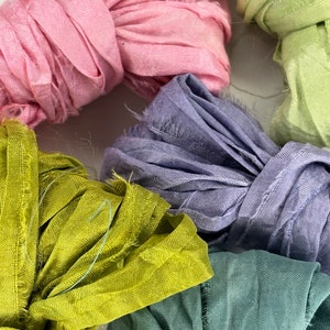 10 yds French Garden Sari Silk Ribbon Jelly Roll-Recycled Sari Silk Ribbon 5 color pack 2 yards each 10 yards total image 6