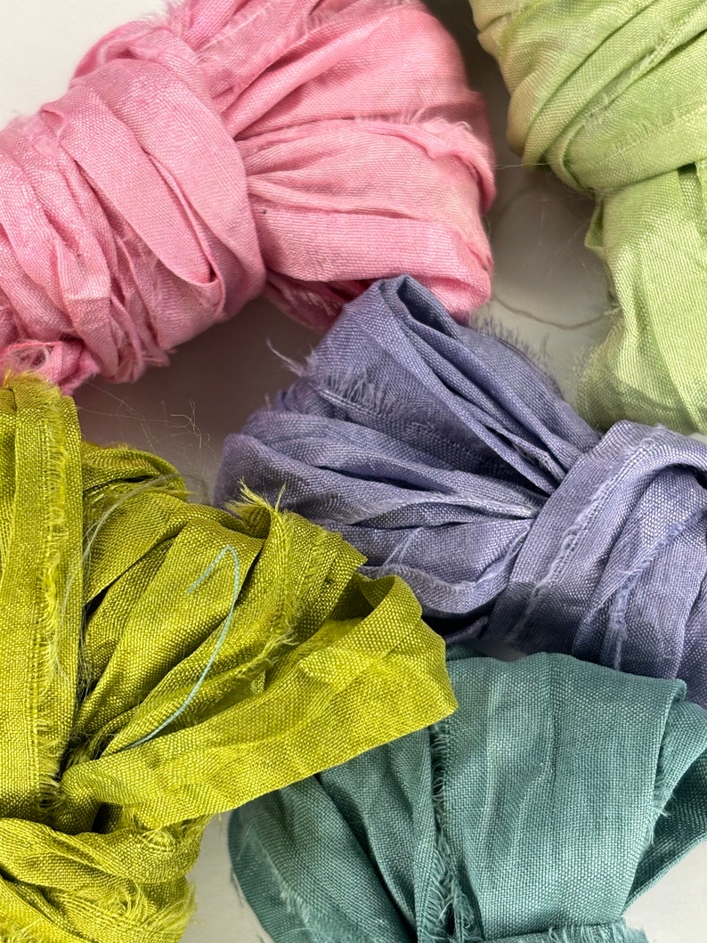 10 yds French Garden Sari Silk Ribbon Jelly Roll-Recycled Sari Silk Ribbon 5 color pack 2 yards each 10 yards total image 6