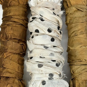 15 yd Tabacco Sari Silk Ribbon 2 Inches wide Recycled Sari Silk Ribbon 3 color pack 5yards each 15 yards total image 2