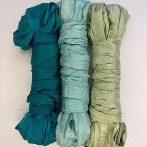 15 yd "Succulent" Sari Silk Ribbon 2 Inches wide -Recycled Sari Silk Ribbon 3 color pack 5 yards each 15 yards total